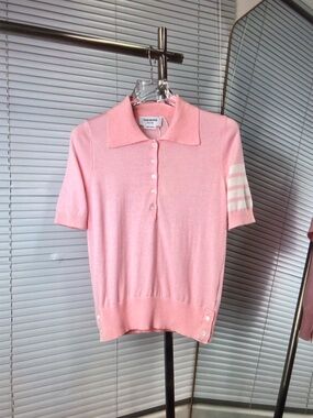 Thom Browne Pale Pink Short Sleeve Polo Knit